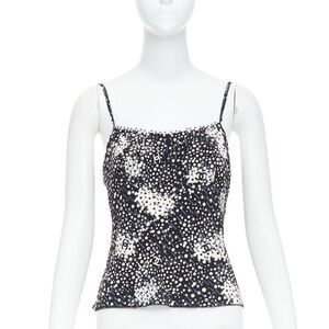 CHANEL 02A 100% silk CC logo polka dot pearl trim camisole FR40 S